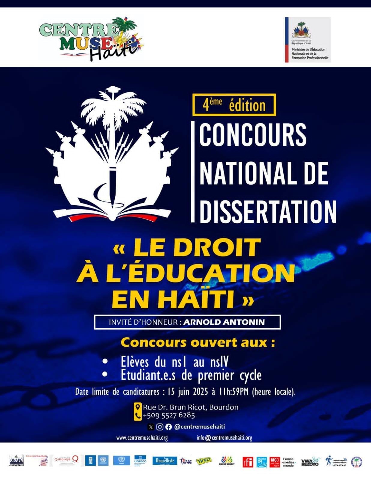 Le Centre Muse Haïti dévoile les 7 sujets pour son Concours National de Dissertation Le Centre Muse Haïti dévoile les 7 sujets pour son Concours National de Dissertation